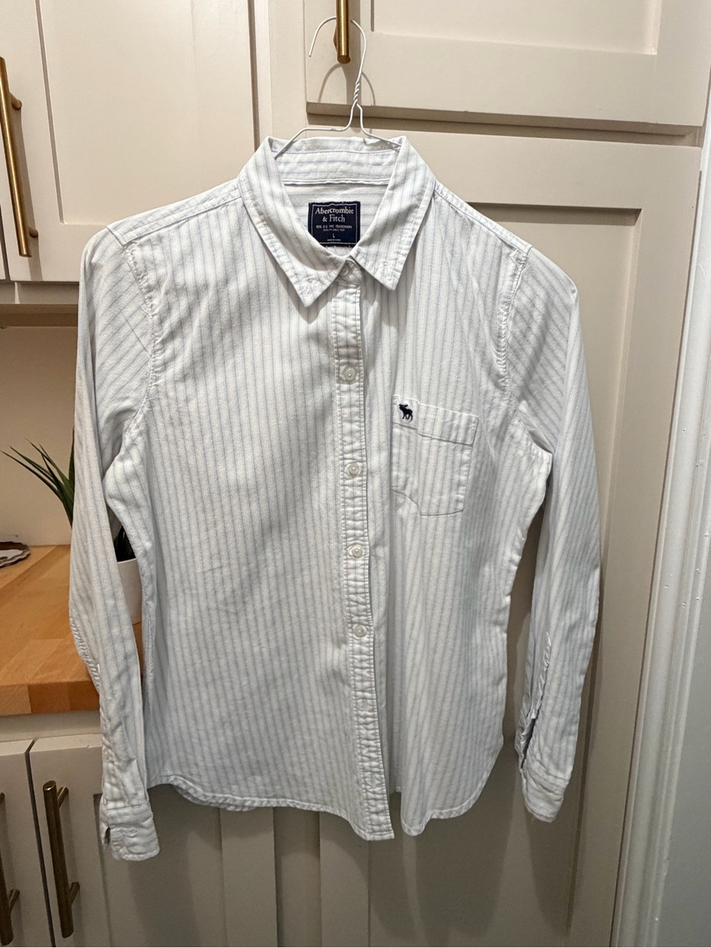 Abercrombie & Fitch White Shirt with Light Blue Pinstripes